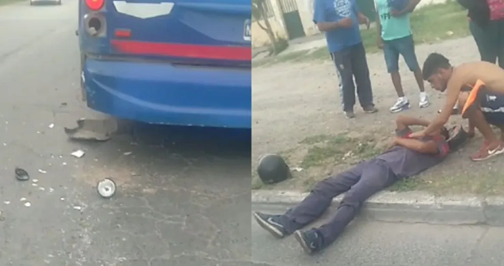 Terrible palo de un motociclista que chocó con un colectivo de Saeta