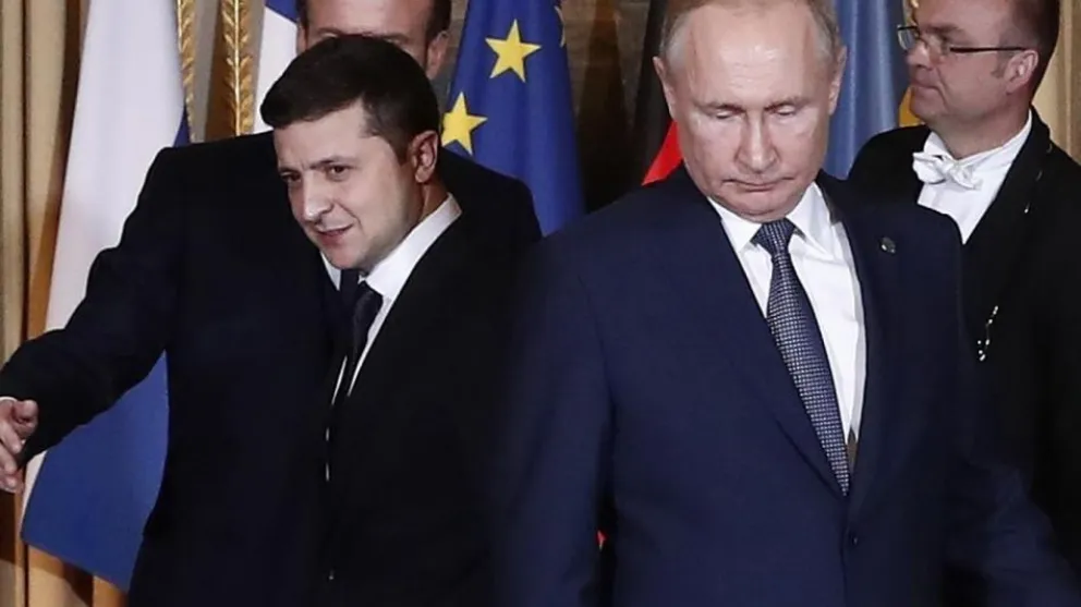 Zelenski, presidente de Ucrania junto a Putin.