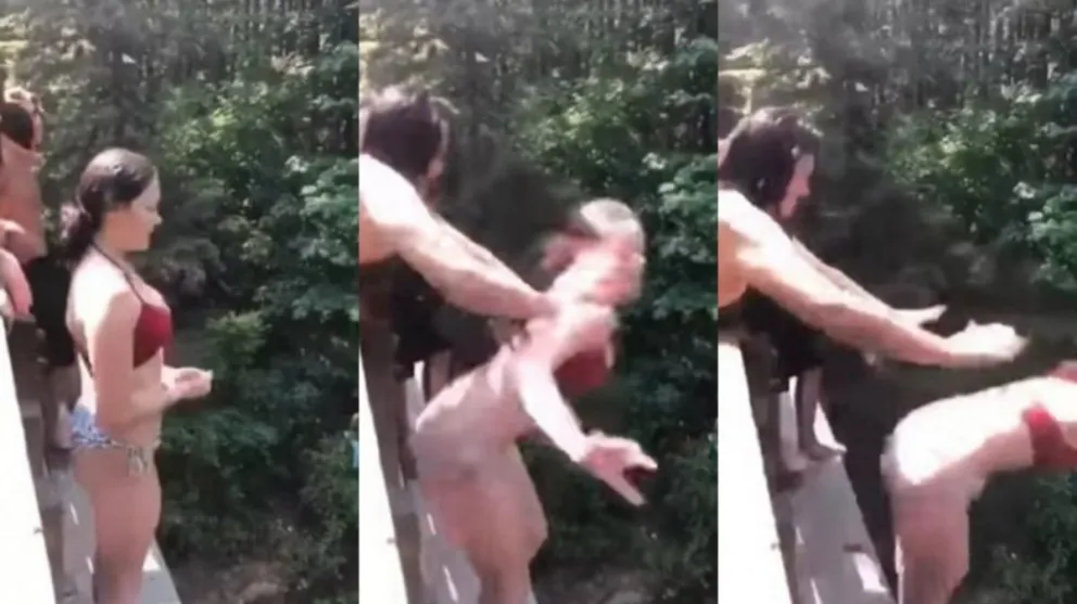 Casi muere ahogada: una amiga la tiró del puente.  IMPACTANTE VIDEO