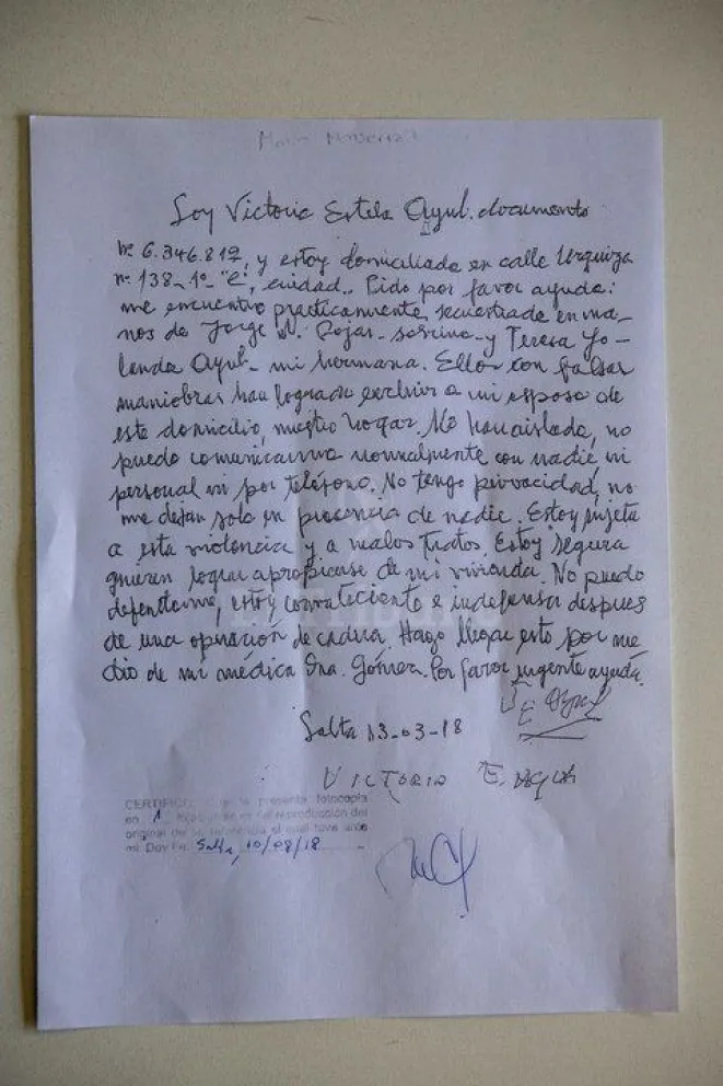 Desesperado pedido de auxilio de una salteña de 82 años con una carta