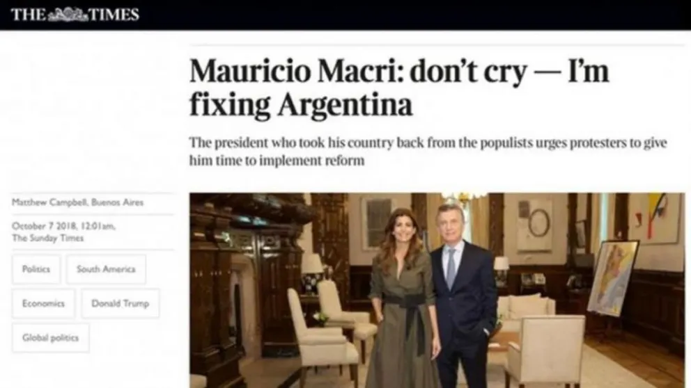 Macri al diario The Sunday Times: "La corrupción trajo pobreza e inequidad”