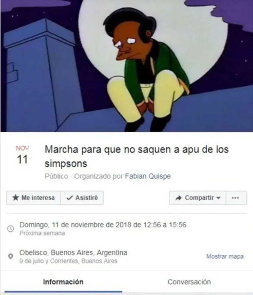 Marchan al Obelisco para que Apu no se vaya de "Los Simpson"