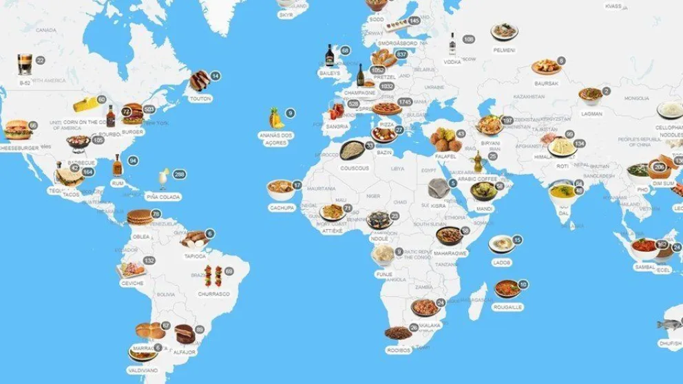 El mapa de las 100 comidas más populares del mundo: hay una sola de Argentina