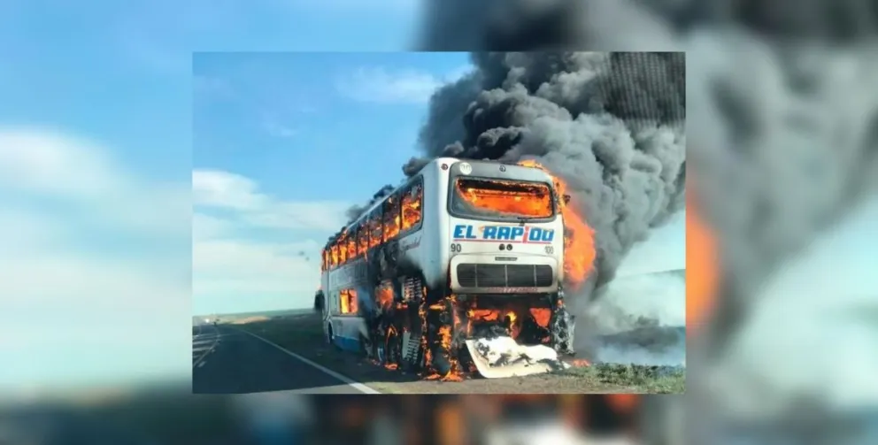 VIDEO. Terror en plena ruta: se incendió un colectivo con los pasajeros dentro. 