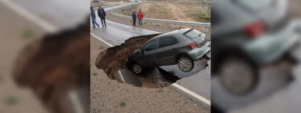 Literal: la Ruta 7 se “tragó” un auto