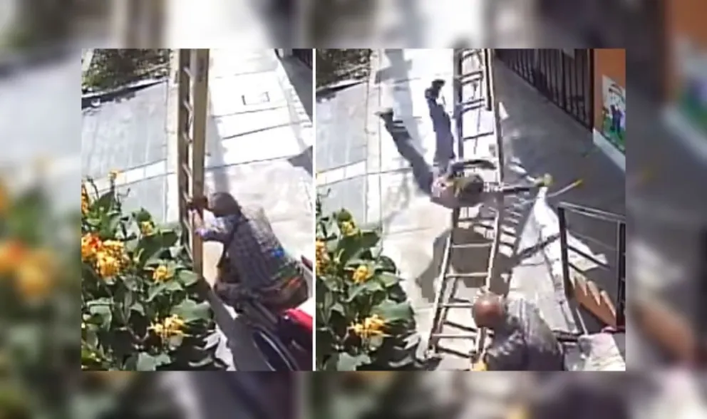 VIDEO. Maldad pura: un abuelo en silla de ruedas sacudió la escalera de un pintor y casi lo mata