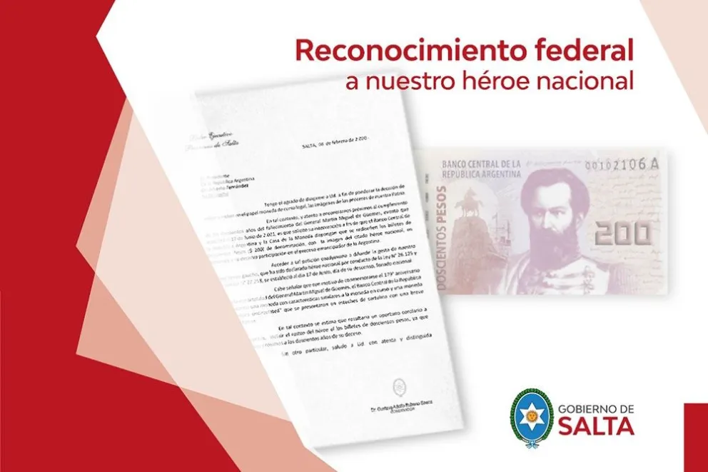 Sáenz formalizó el pedido para que se incluya la imagen de Güemes en la moneda de curso legal