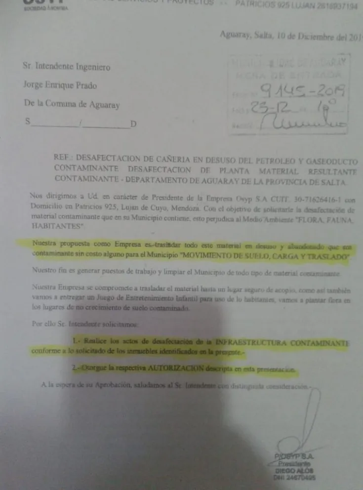 Escándalo Nacional: esto decía la insólita carta que convenció a Prado de extraer caños del gasoducto robado