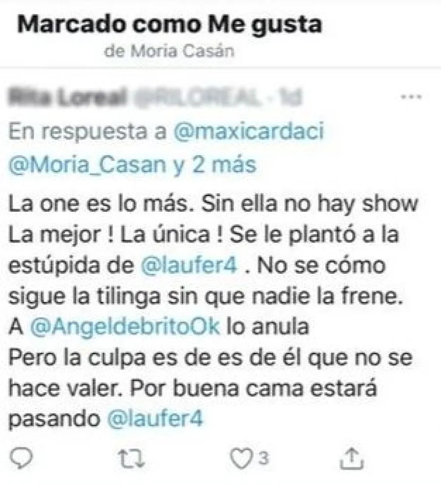 Moria Casán. Fuente: twitter