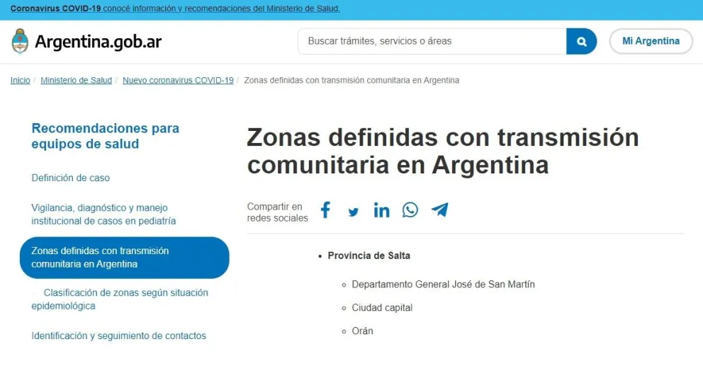 Doloroso y oficial: desde Nación confirmaron la transmisión comunitaria en Capital, Orán y San Martín
