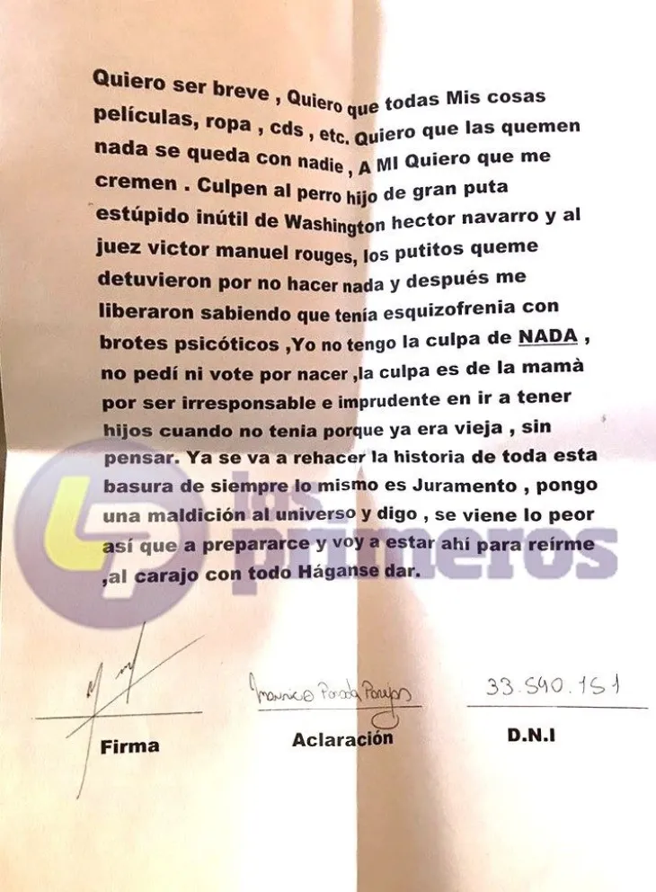 Las cartas que dejó el femicida de Paola Tacacho