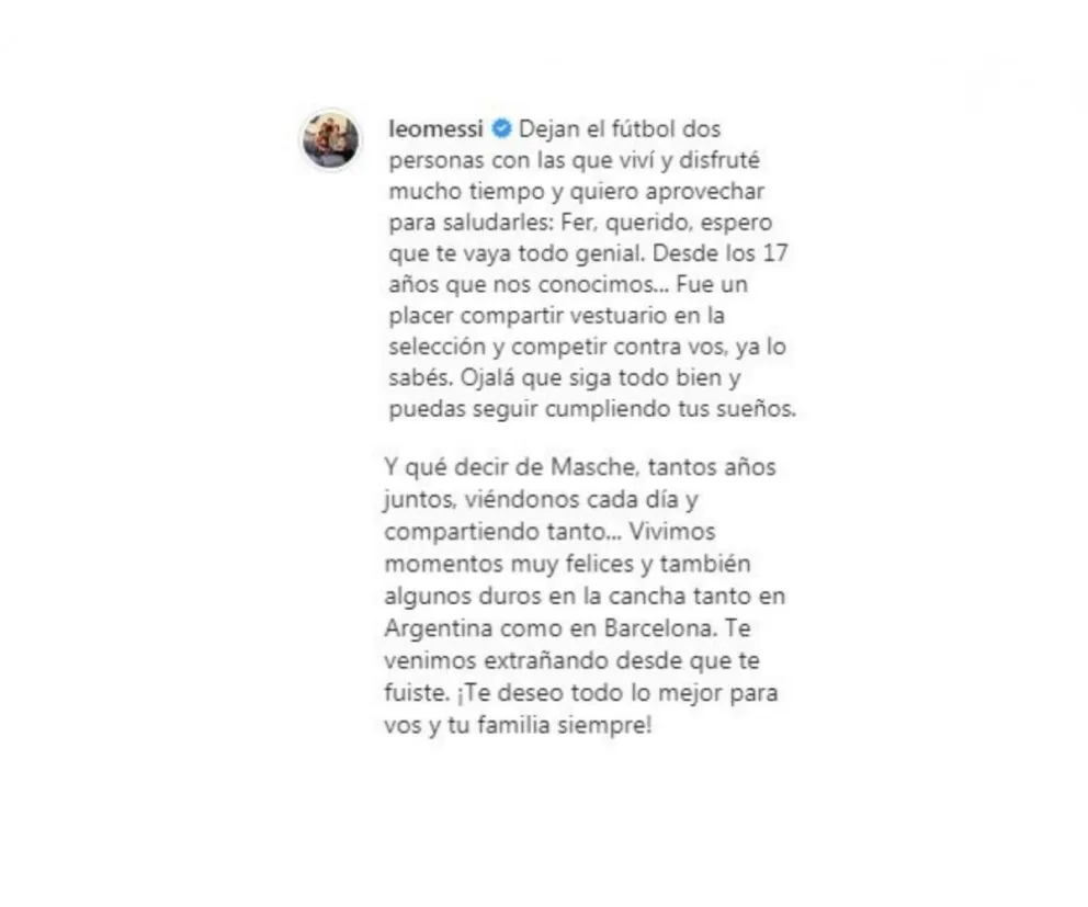 Mascherano se retira y Leo Messi dedicó conmovedoras palabras a su compañero: "viví y disfruté mucho tiempo"