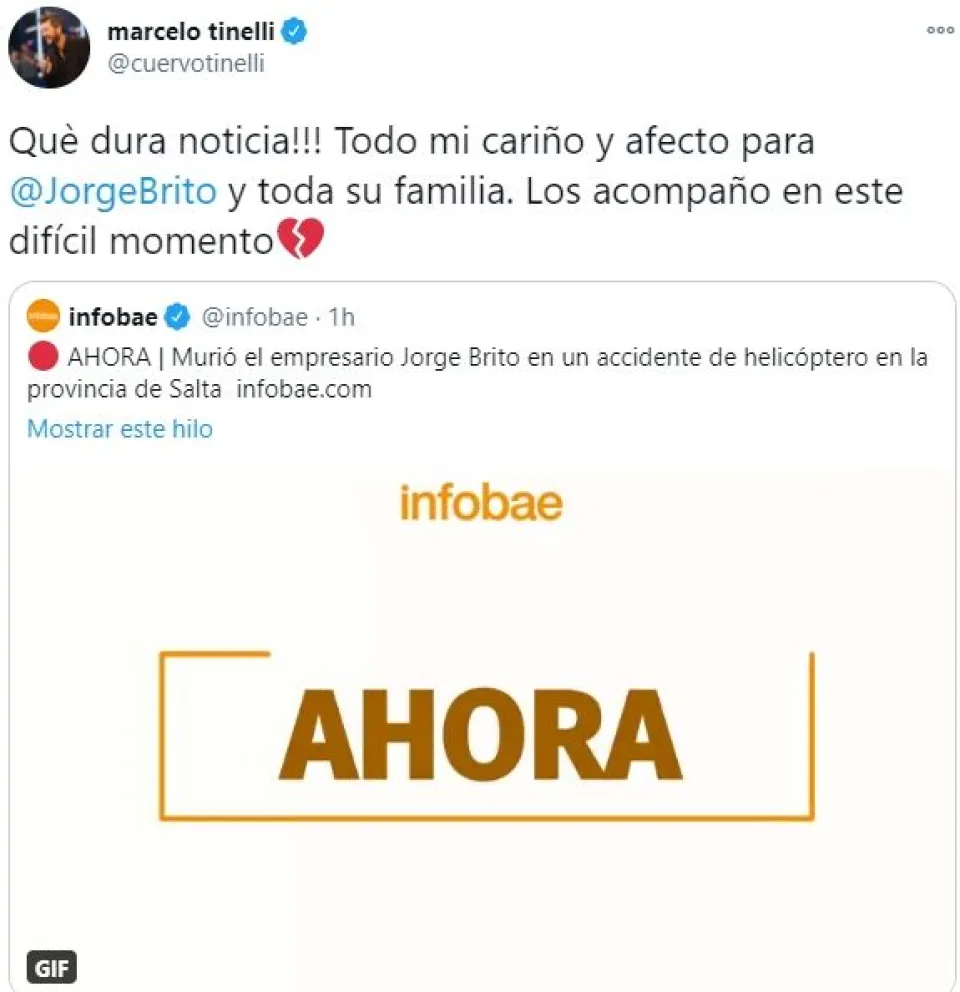 Marcelo Tinelli y su mensaje tras la tragedia de Jorge Brito