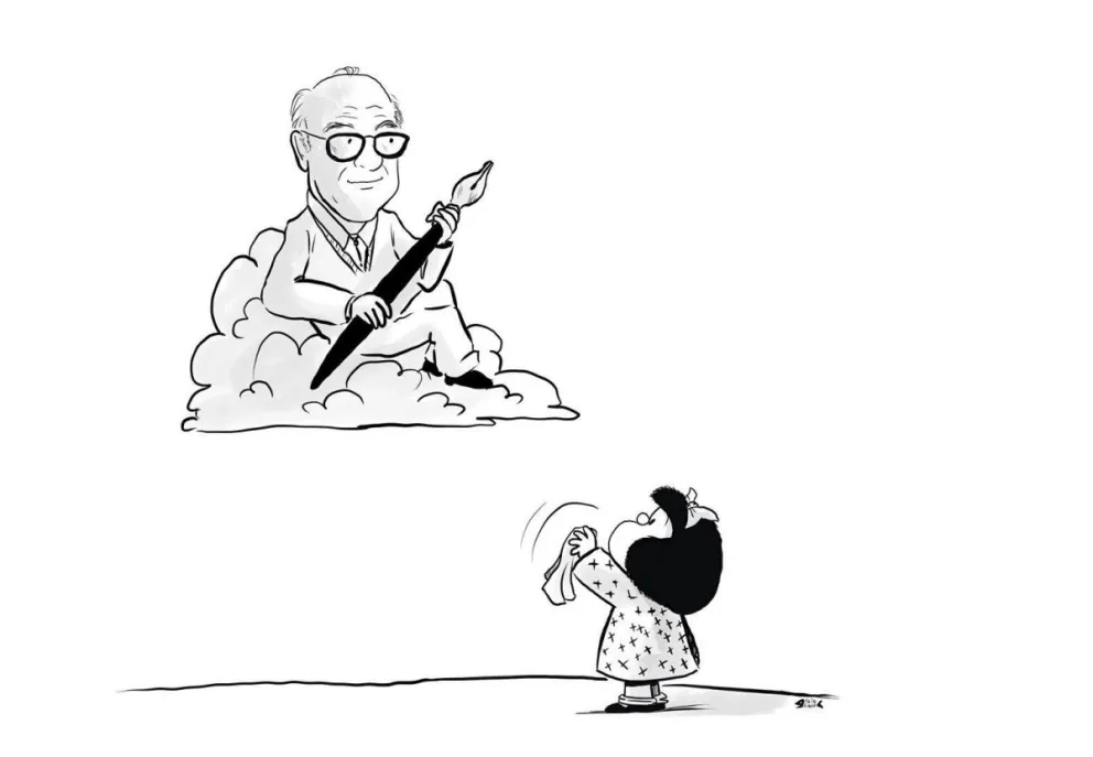 Quino junto a Mafalda. Fuente (Instagram)