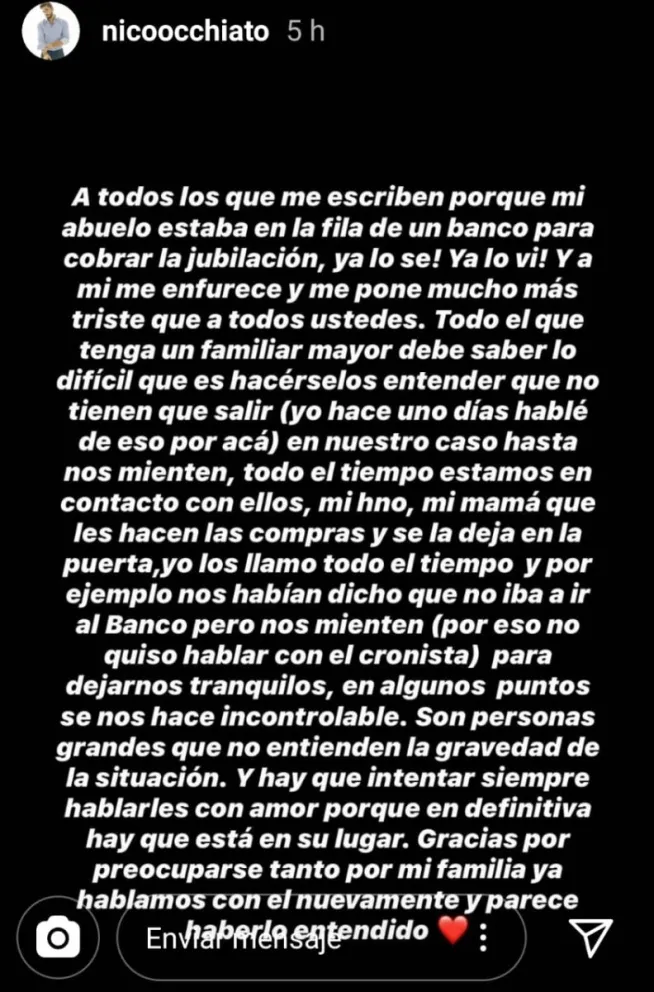 Nicolás Occhiato. Fuente: (Instagram)