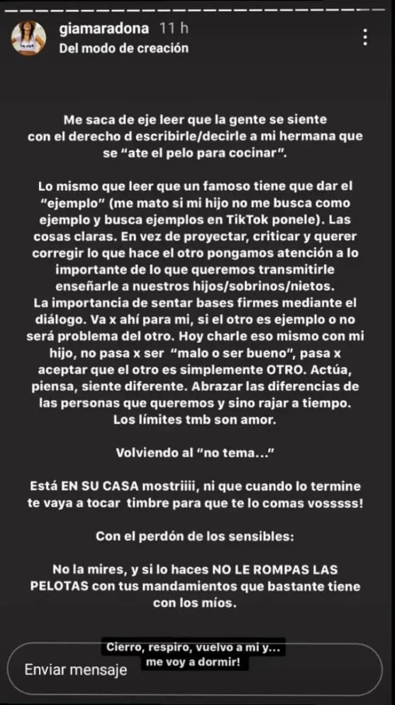 Gianinna Maradona. Fuente: instagram