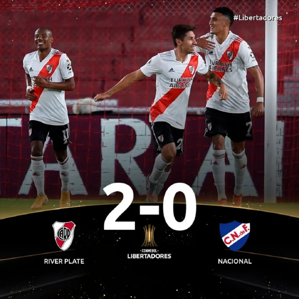 En un polémico partido, River Plate le ganó 2 a 0 a Nacional de Paraguay
