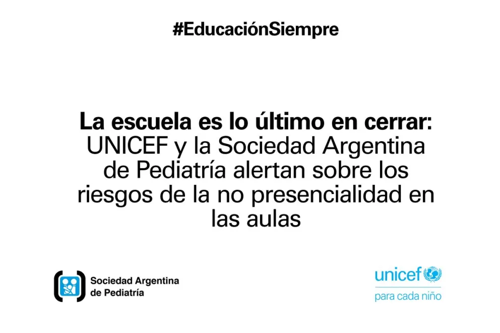 La Sociedad Argentina de Pediatría y Unicef  alertan sobre las clases no presenciales