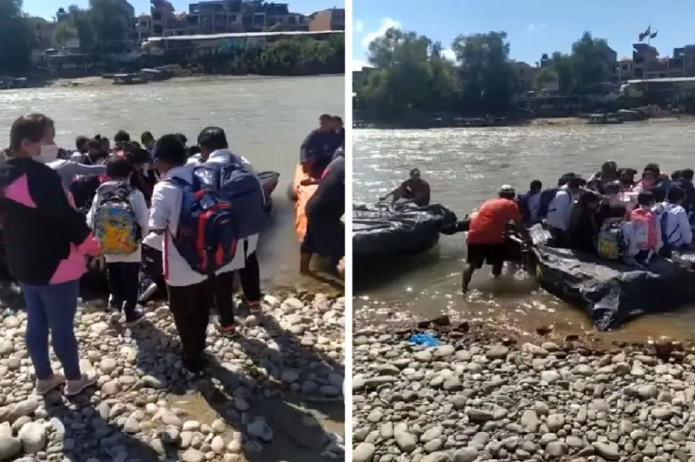 Por diferencias entre chalaneros, estudiantes bolivianos tuvieron que cruzar en gomones