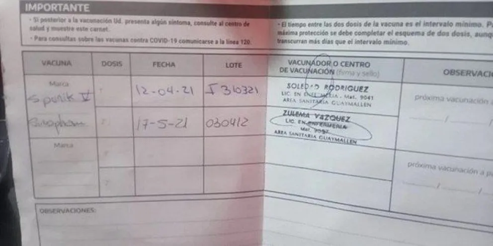 Le correspondía recibir la segunda dosis de la Sputnik V y le aplicaron la de Sinopharm